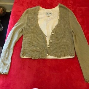 Knit leather pearl sequins jacket
